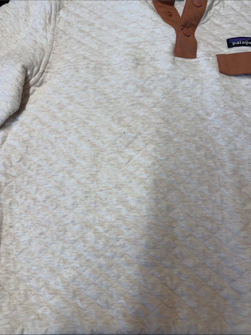Patagonia Cream Quilted Pullover with Tan Snap Placket - Picture 6 of 7